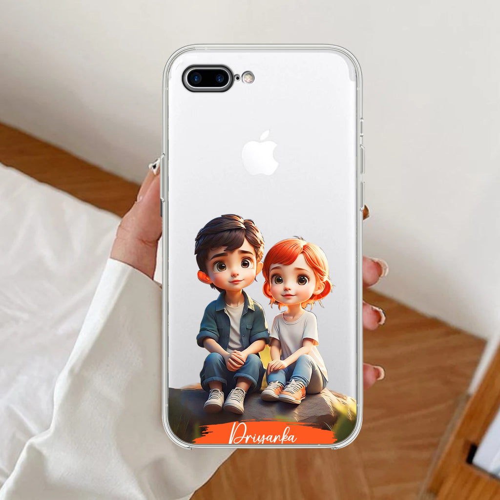 Cute Love Couple Customize Anti Yellow Clear Case For iPhone 7 Plus / iPhone 8 Plus