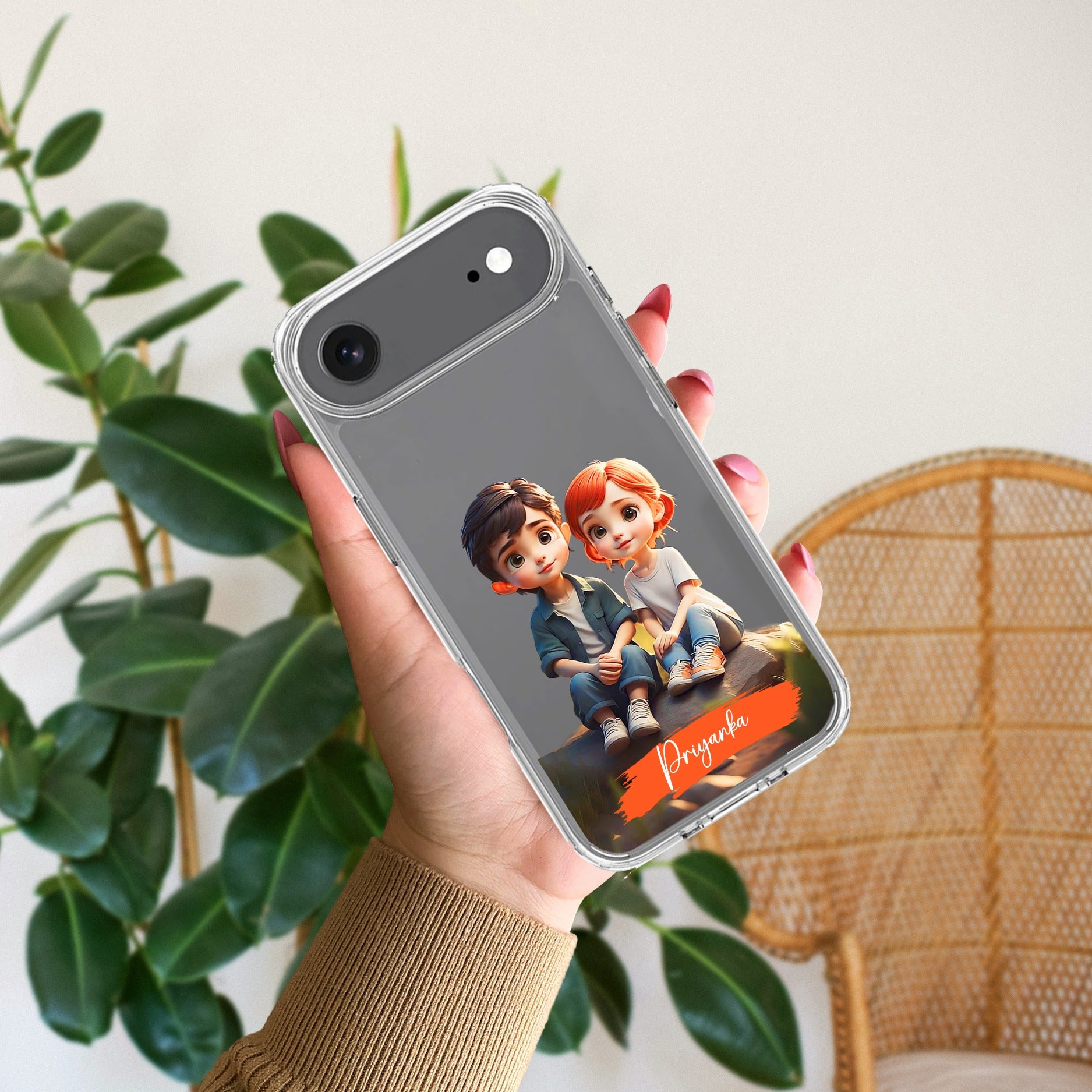 Cute Love Couple Customize Anti Yellow Clear Case For iPhone Air