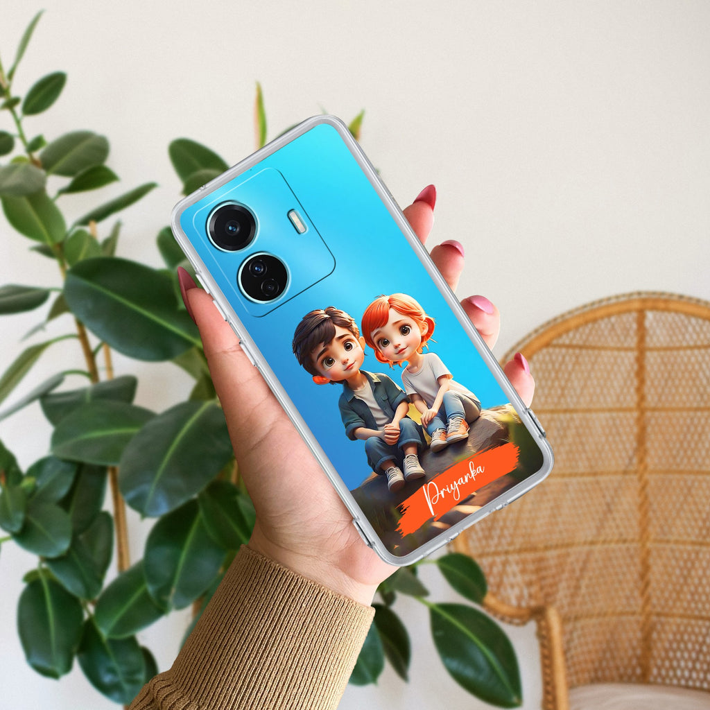 Cute Love Couple Customize Anti Yellow Case For Vivo T1 44W