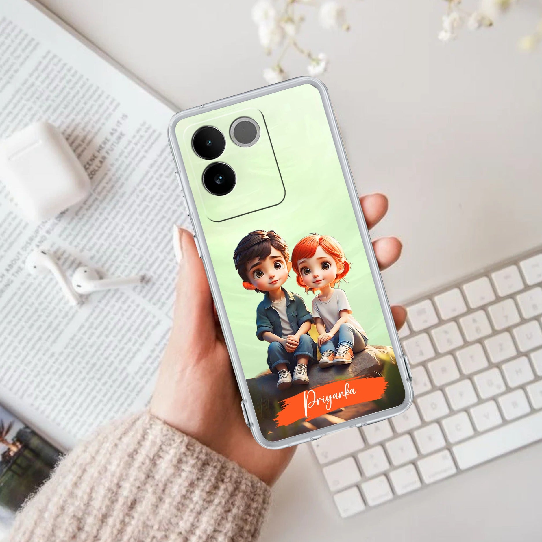 Cute Love Couple Customize Transparent Silicon Case For iQOO 12 5G