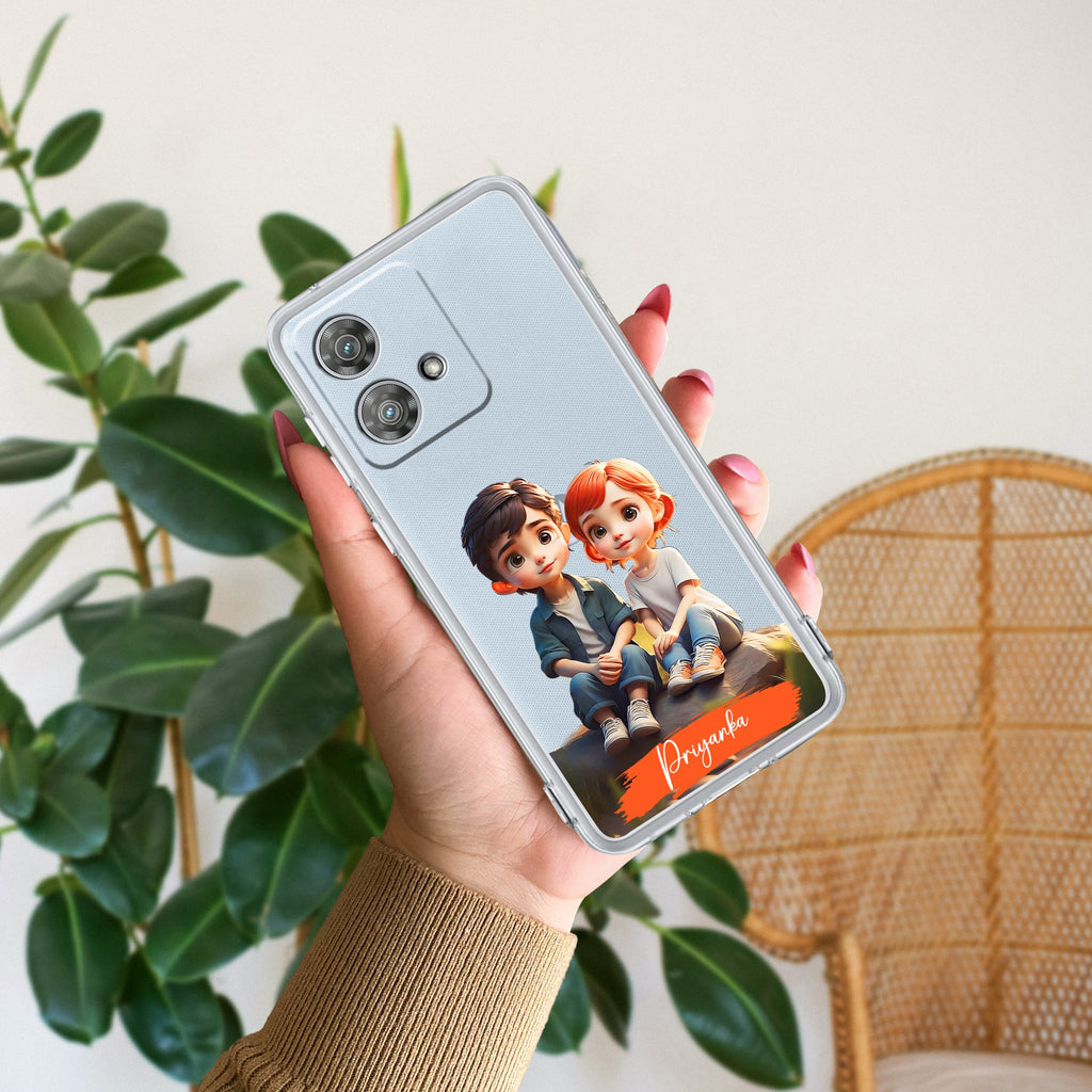 Cute Love Couple Customize Anti Yellow Case For Motorola Edge 40 Neo 5G