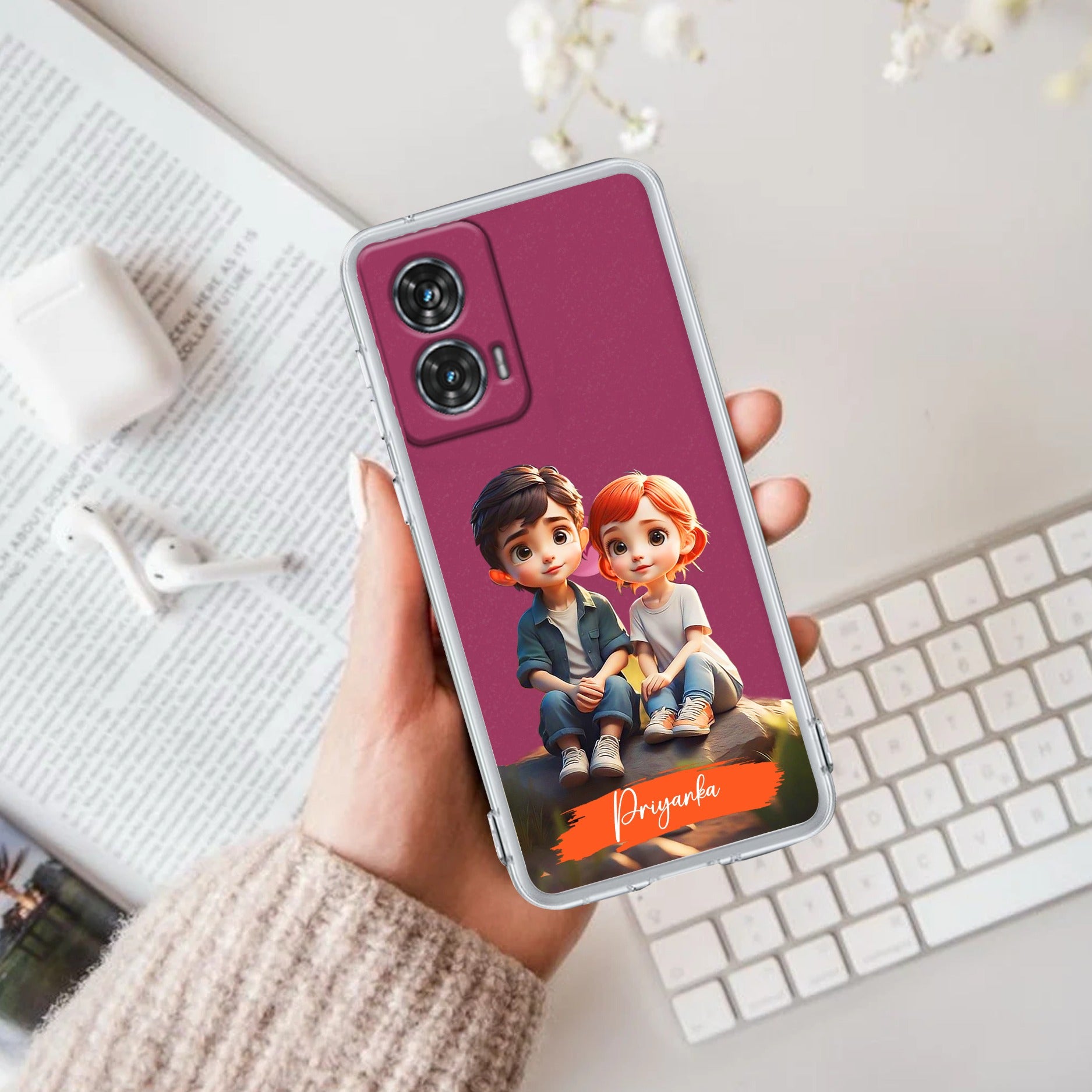 Cute Love Couple Customize Anti Yellow Case For Motorola Edge 50 Fusion 5G