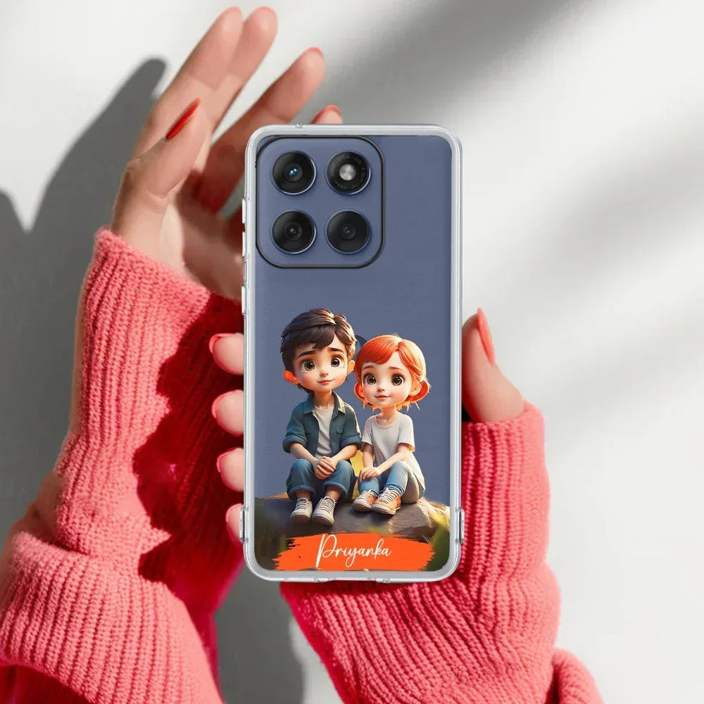 Cute Love Couple Customize Transparent Silicon Case For Motorola Edge 50 Neo