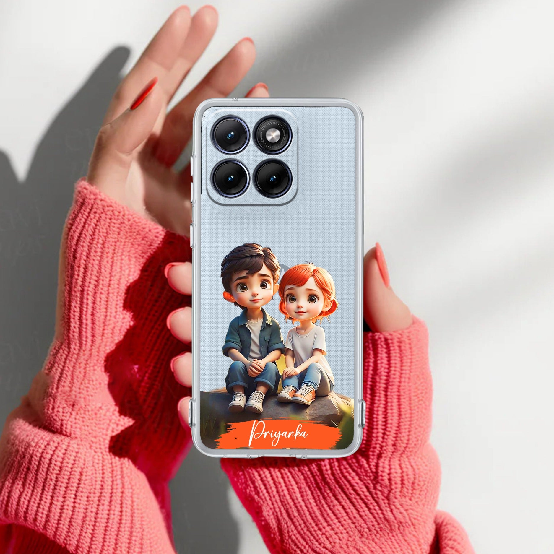 Cute Love Couple Customize Transparent Silicon Case For Motorola