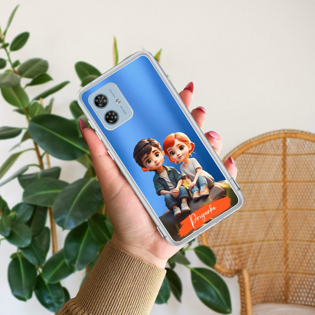 Cute Love Couple Customize Anti Yellow Case For Motorola G54 5G