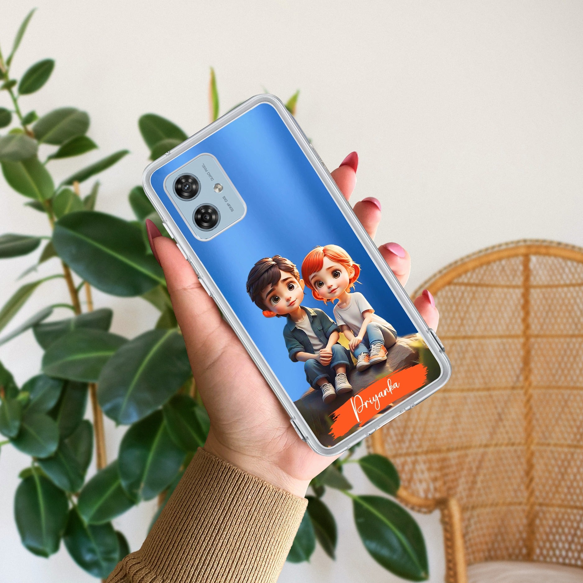 Cute Love Couple Customize Anti Yellow Case For Motorola G64 5G