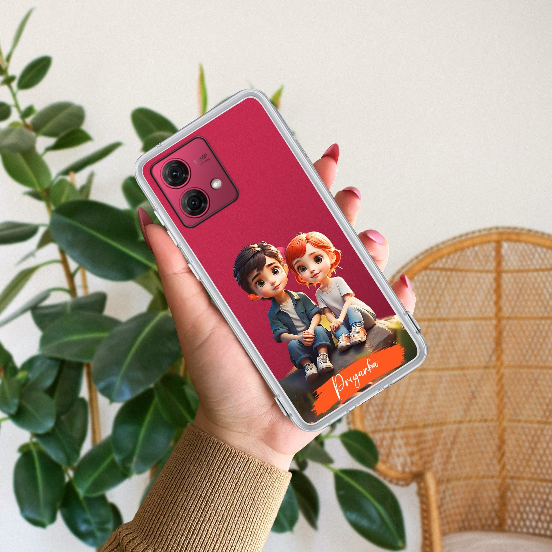 Cute Love Couple Customize Transparent Silicon Case For Motorola G84 5G