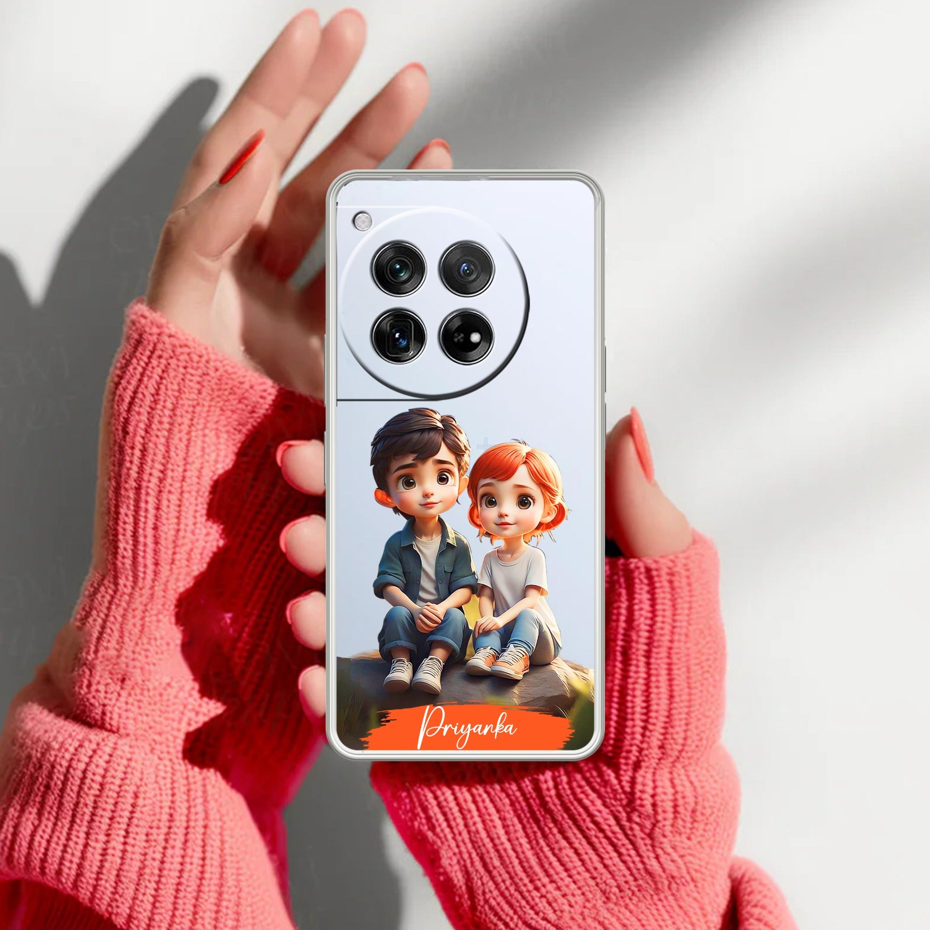 Cute Love Couple Customize Transparent Silicon Case For OnePlus 12 5G