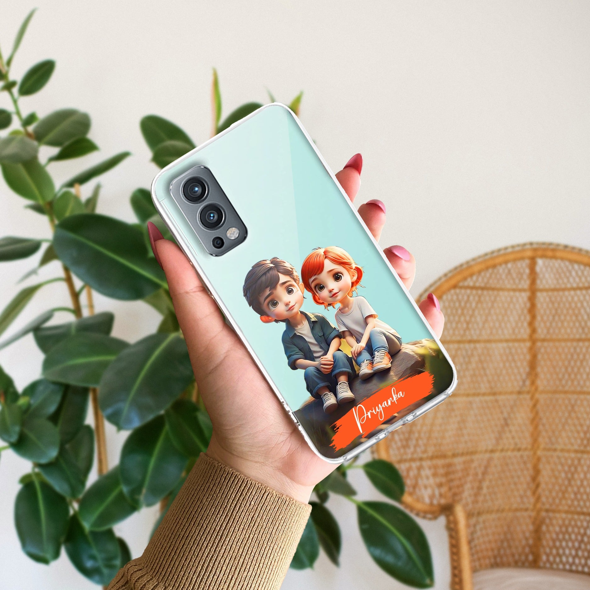 Cute Love Couple Customize Anti Yellow Case For OnePlus Nord 2 5G