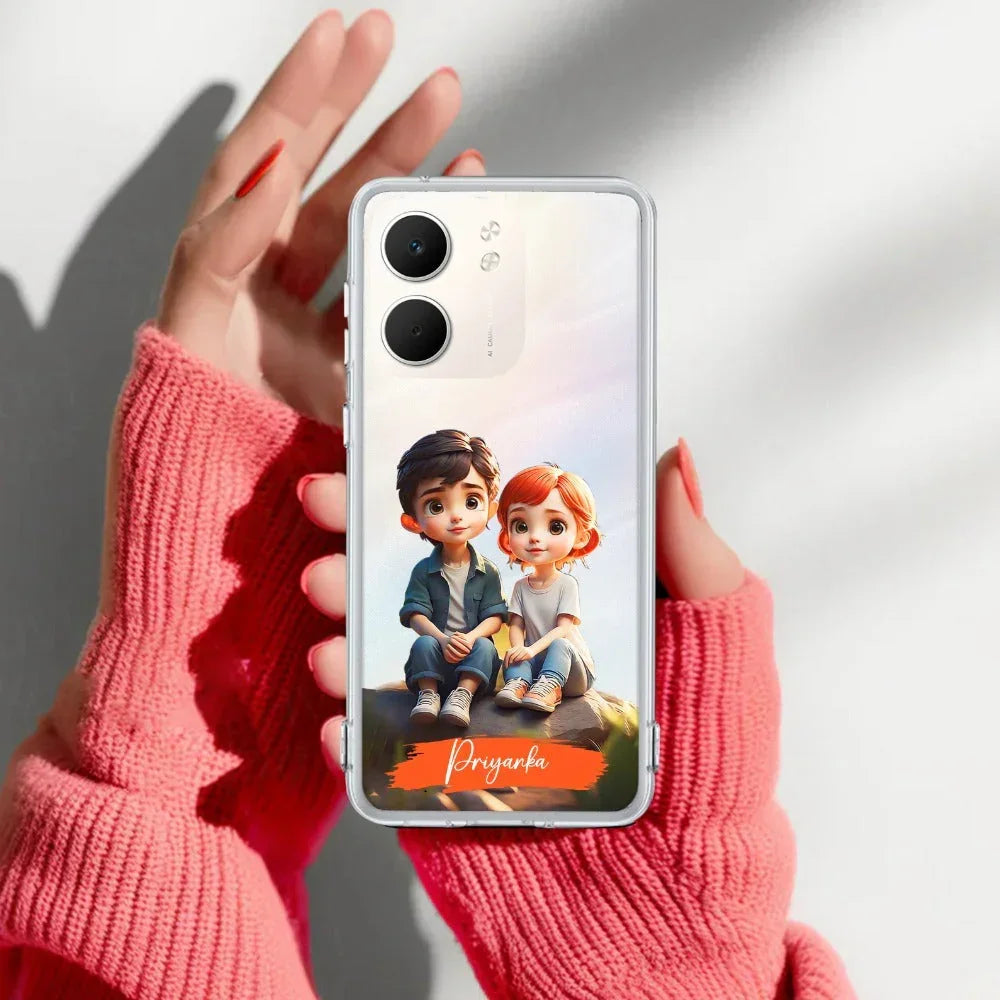 Cute Love Couple Customize Transparent Silicon Case For Oppo A5X 5G