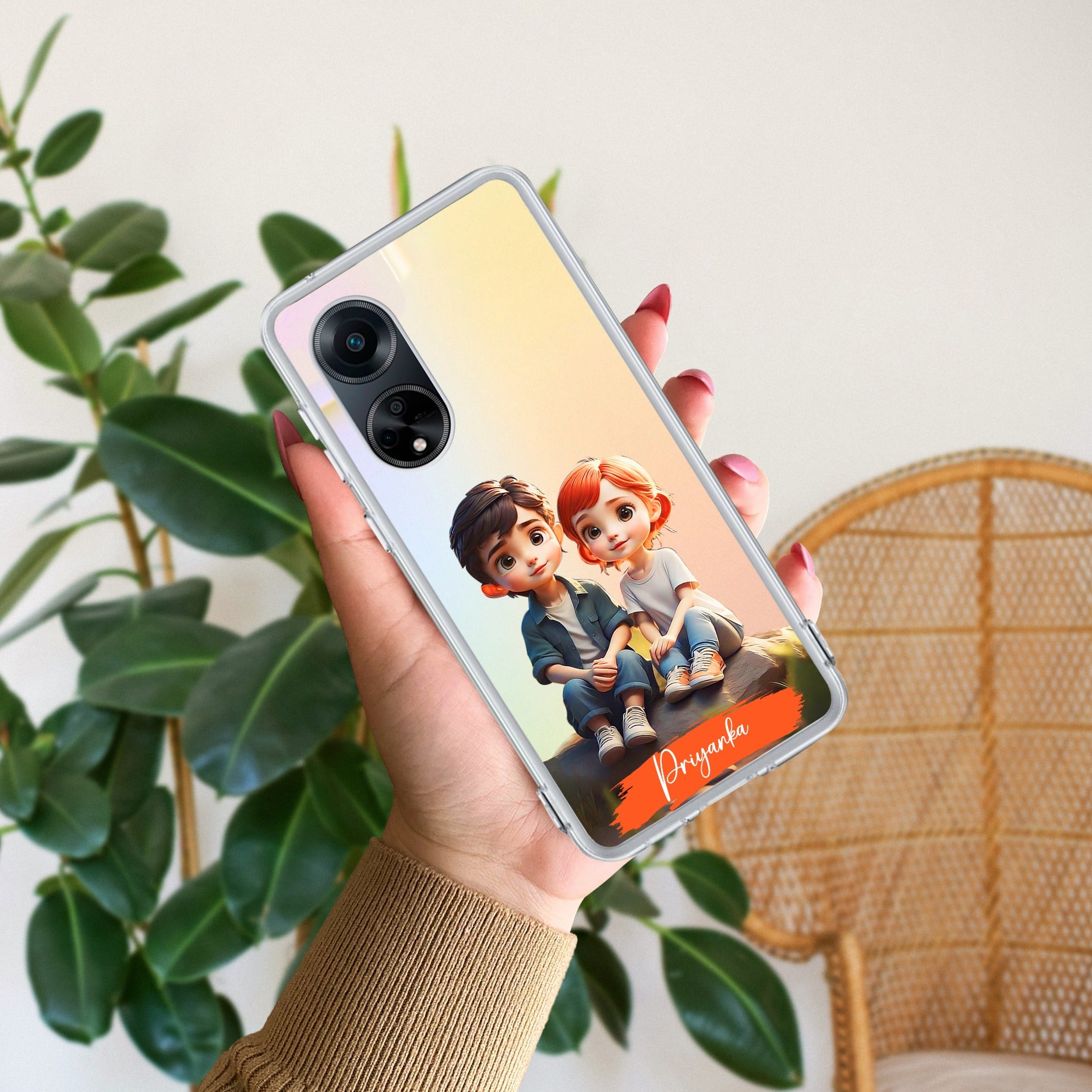 Cute Love Couple Customize Anti Yellow Case For Oppo Reno 8T 5G