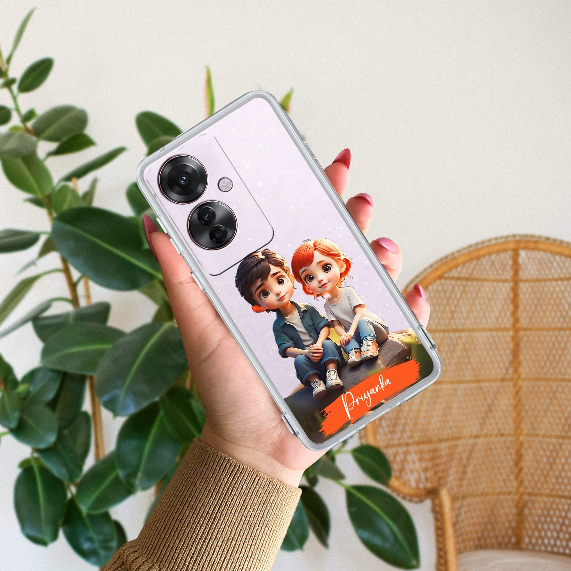 Cute Love Couple Customize Transparent Silicon Case For Oppo F25 Pro 5G