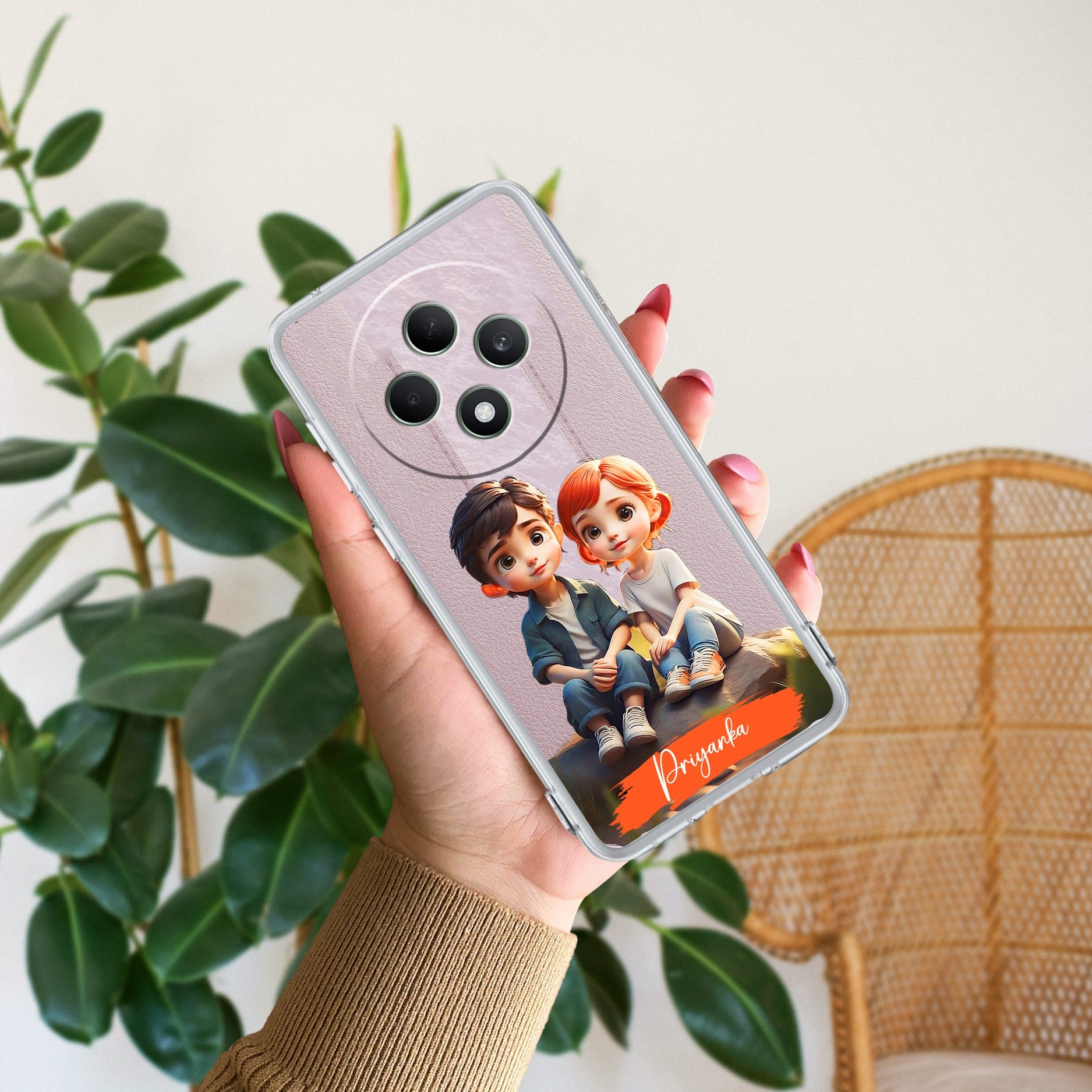 Cute Love Couple Customize Anti Yellow Case For Oppo F27 5G