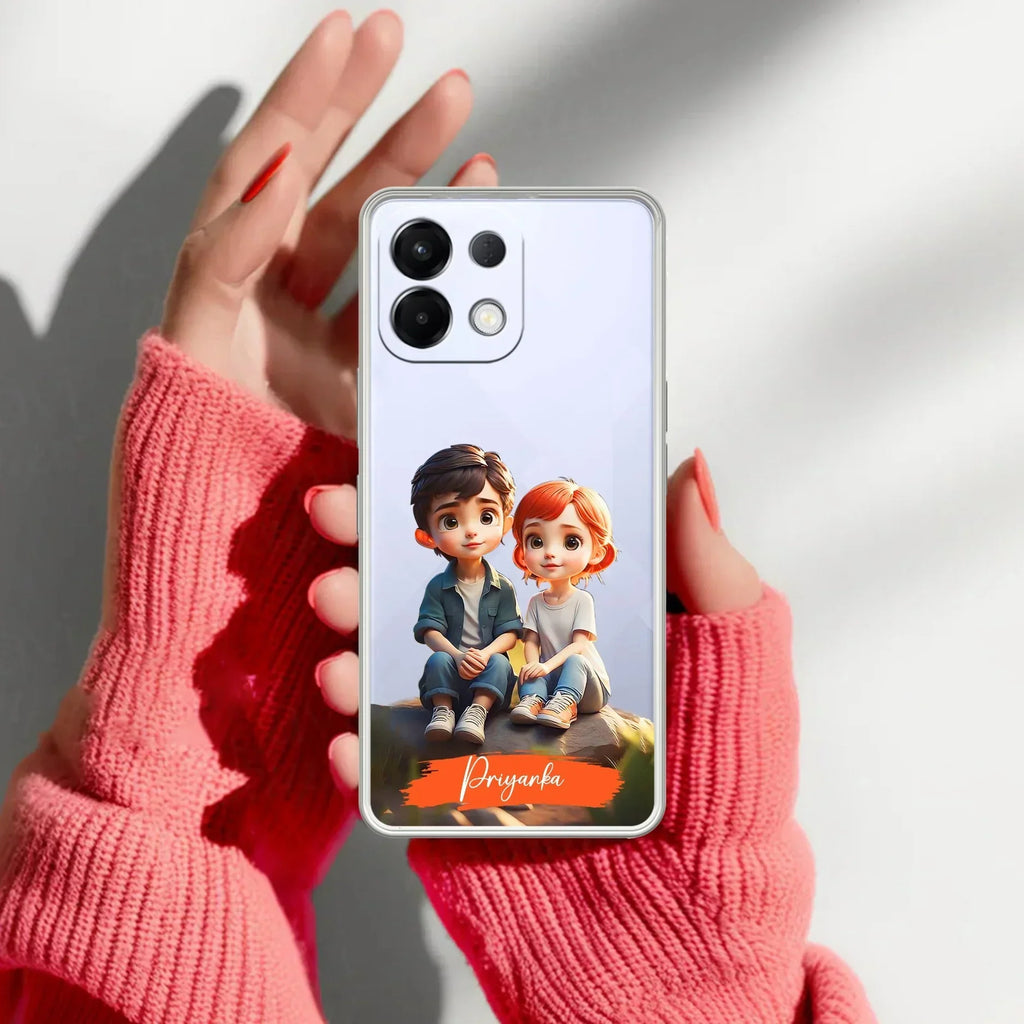 Cute Love Couple Customize Transparent Silicon Case For Oppo A5 5G