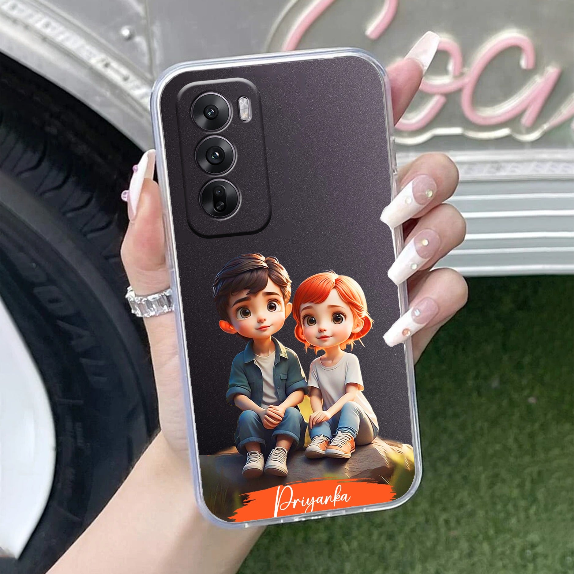 Cute Love Couple Customize Anti Yellow Case For Oppo Reno 12 5G
