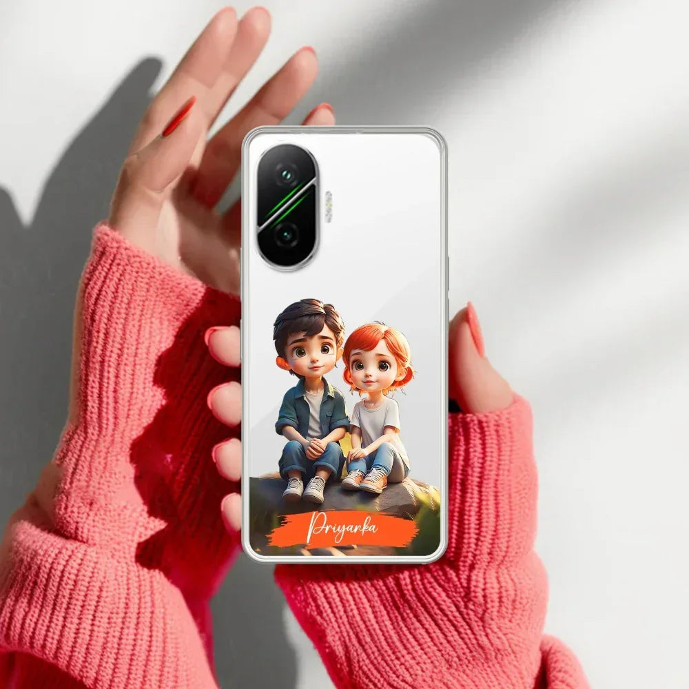 Cute Love Couple Customize Transparent Silicon Case For Poco F7 5G