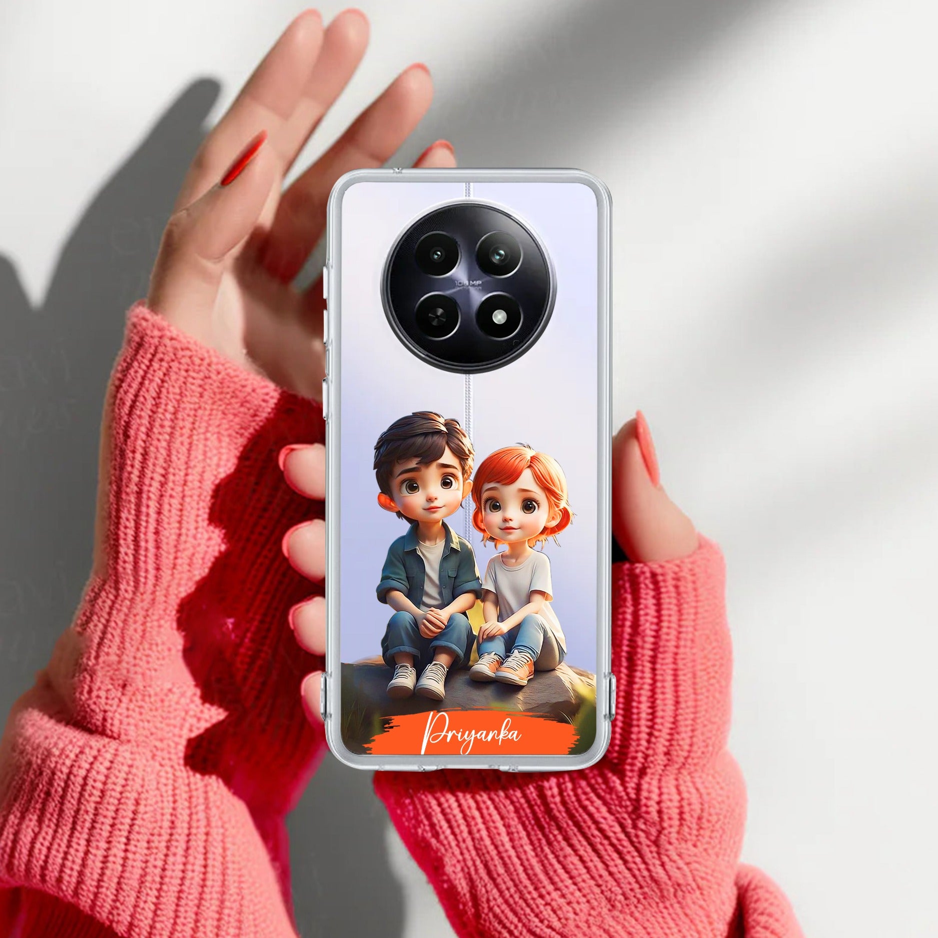 Cute Love Couple Customize Transparent Silicon Case For Realme C65 5G