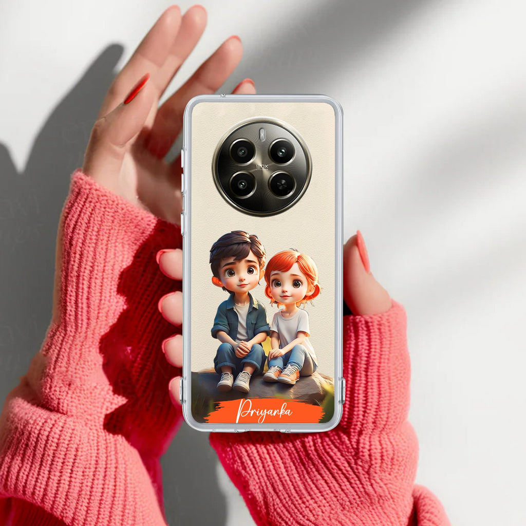 Cute Love Couple Customize Transparent Silicon Case For Realme P1 Pro 5G