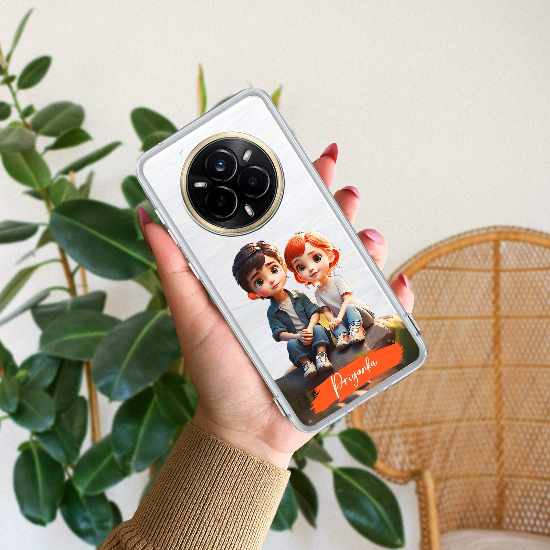 Cute Love Couple Customize Transparent Silicon Case For Realme 14 Pro 5G