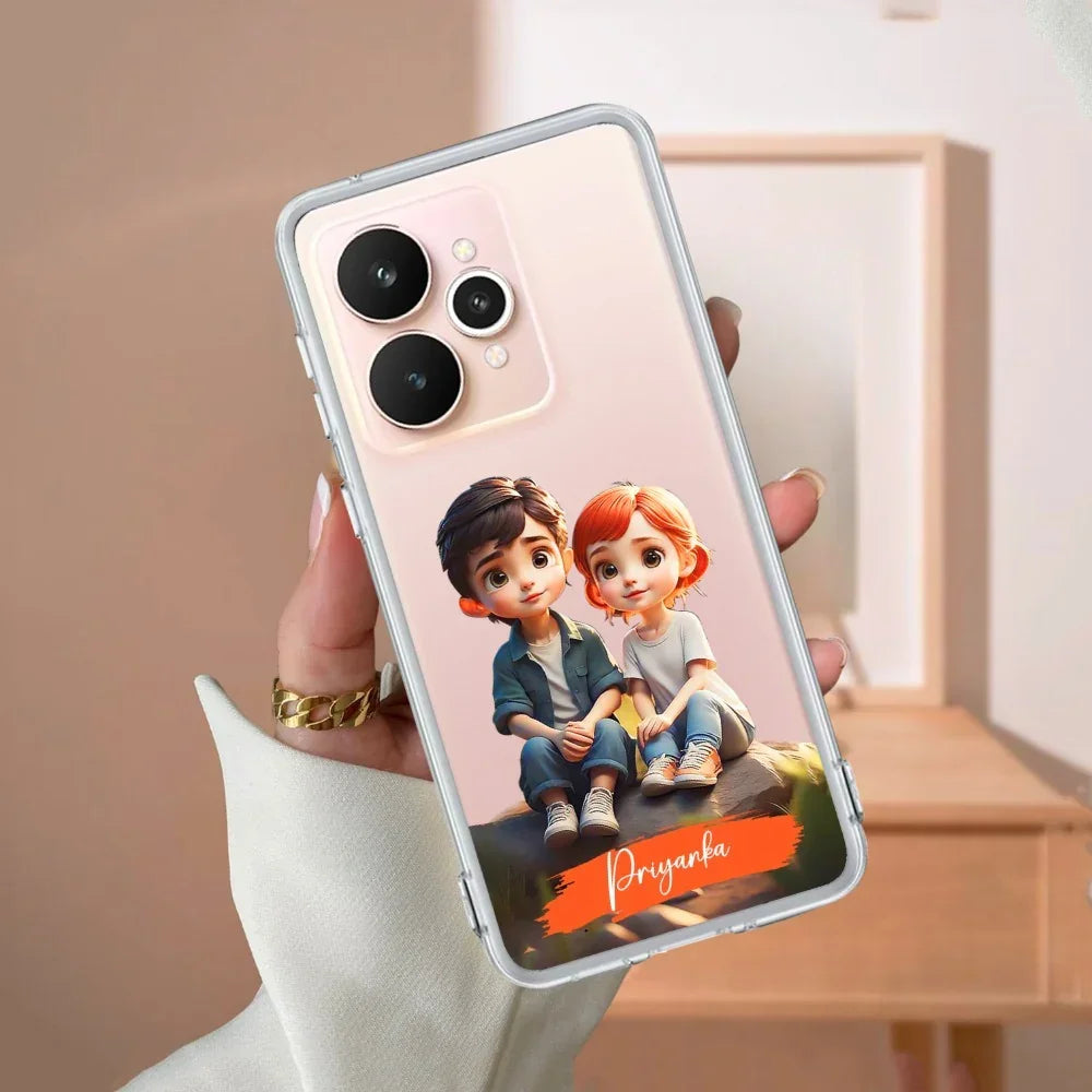Cute Love Couple Customize Transparent Silicon Case For Realme 13 5G