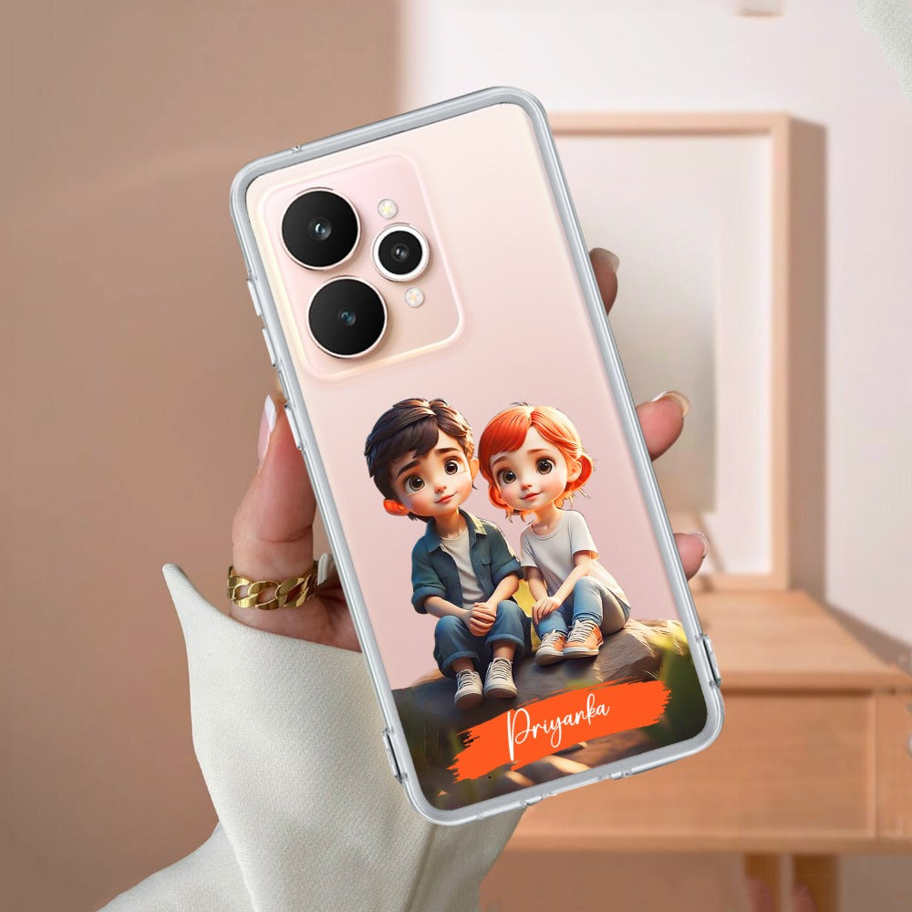 Cute Love Couple Customize Transparent Silicon Case For Realme/Narzo