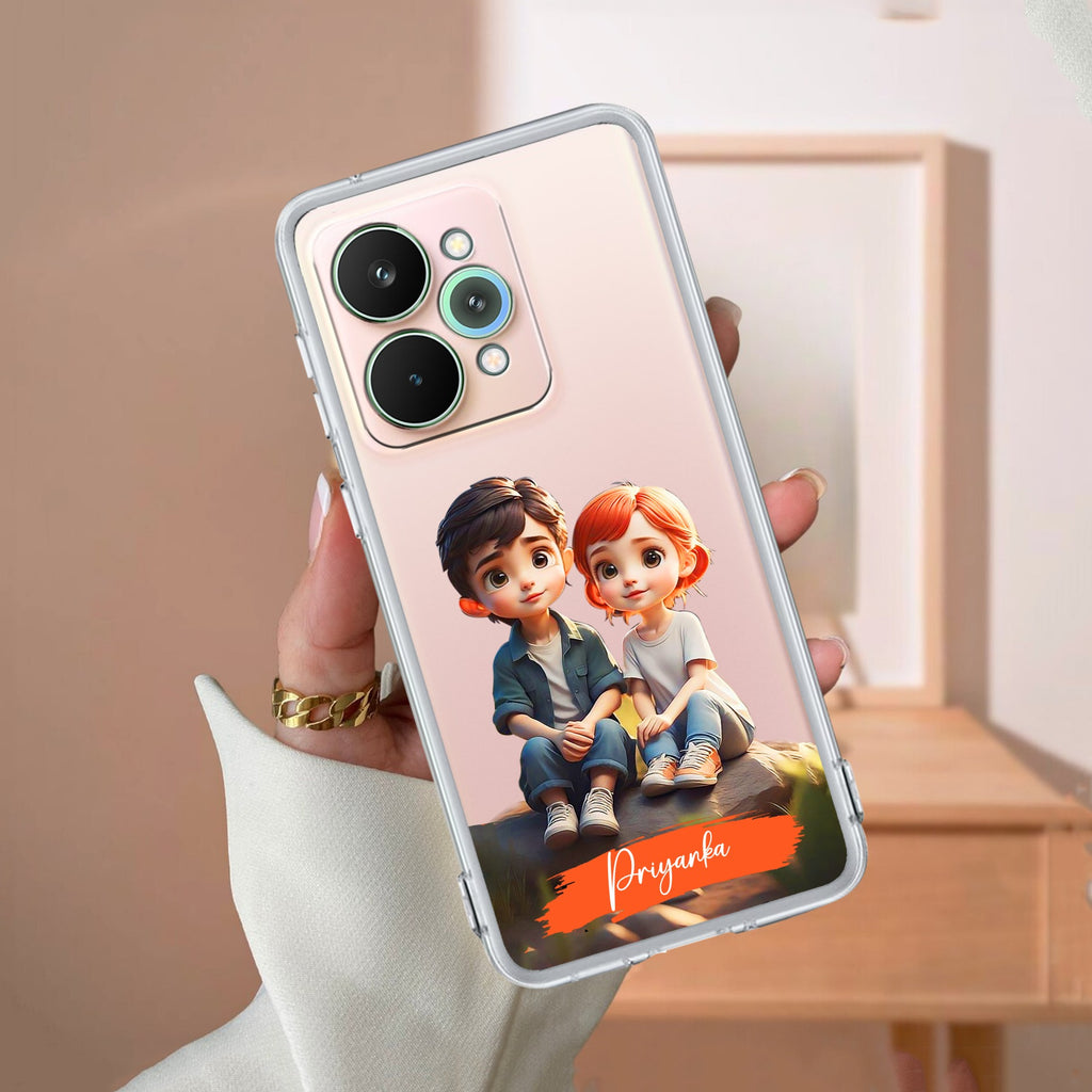 Cute Love Couple Customize Transparent Silicon Case For Realme/Narzo
