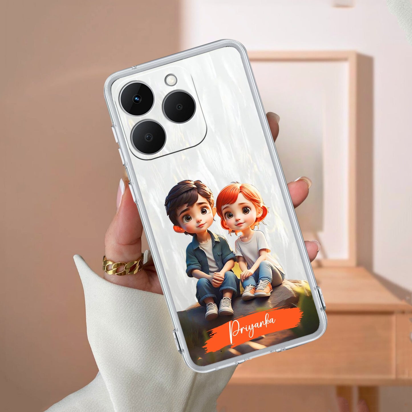Cute Love Couple Customize Transparent Silicon Case For Realme/Narzo