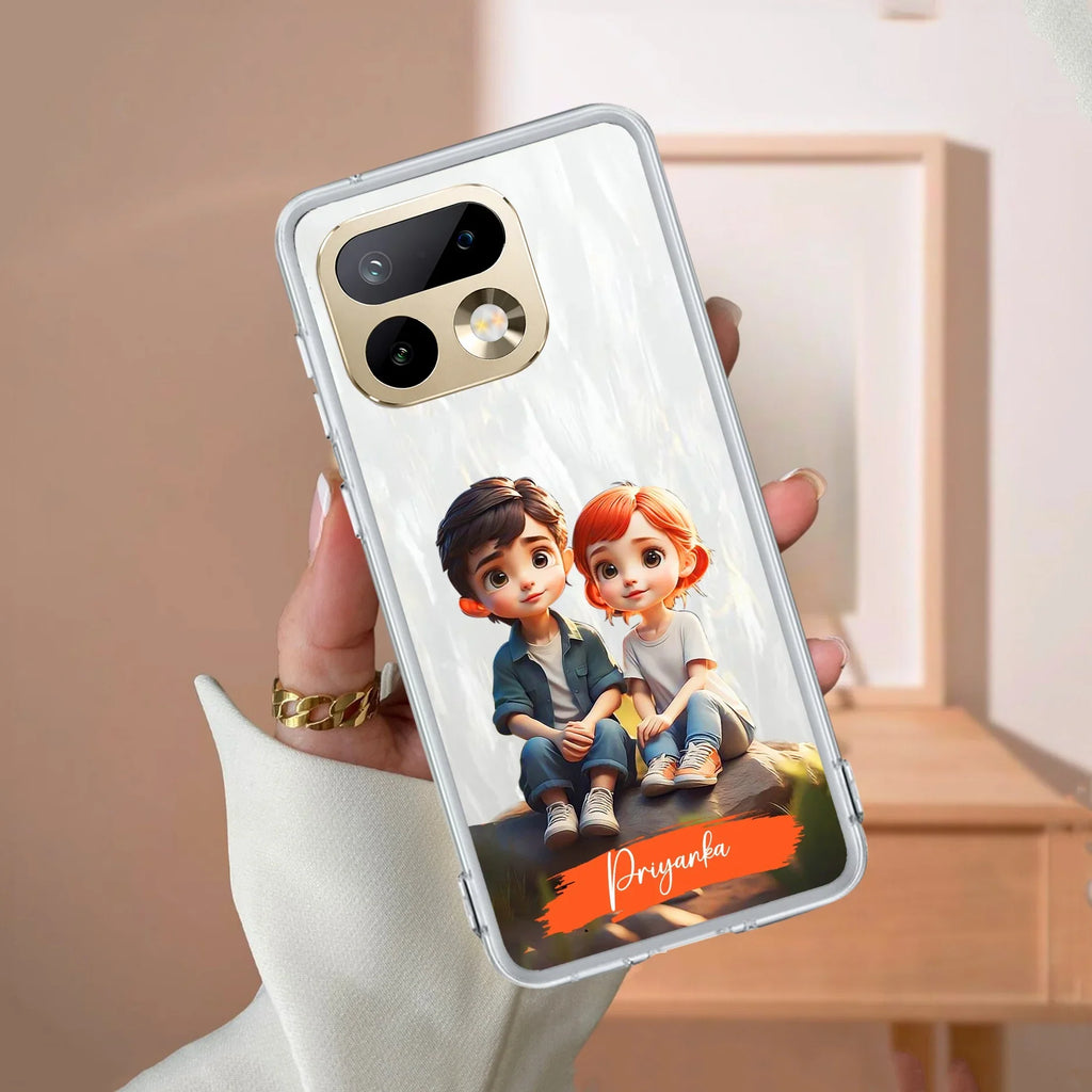 Cute Love Couple Customize Transparent Silicon Case For Realme GT 7 5G