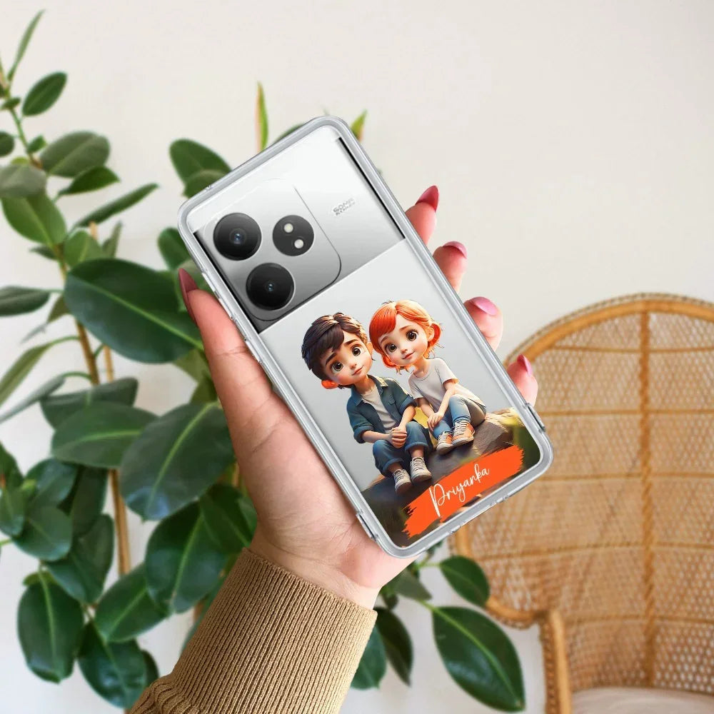 Cute Love Couple Customize Transparent Silicon Case For Realme 12 Pro 5G