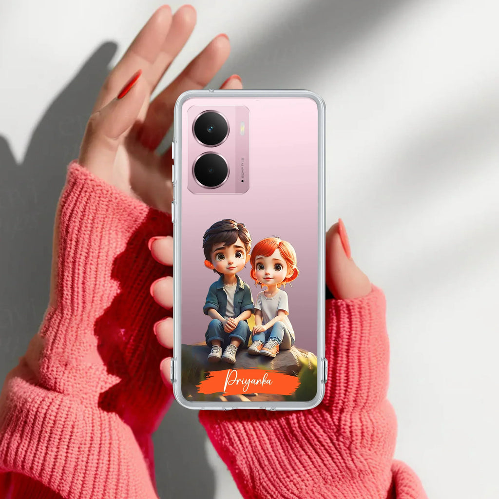 Cute Love Couple Customize Transparent Silicon Case For Realme C65 5G