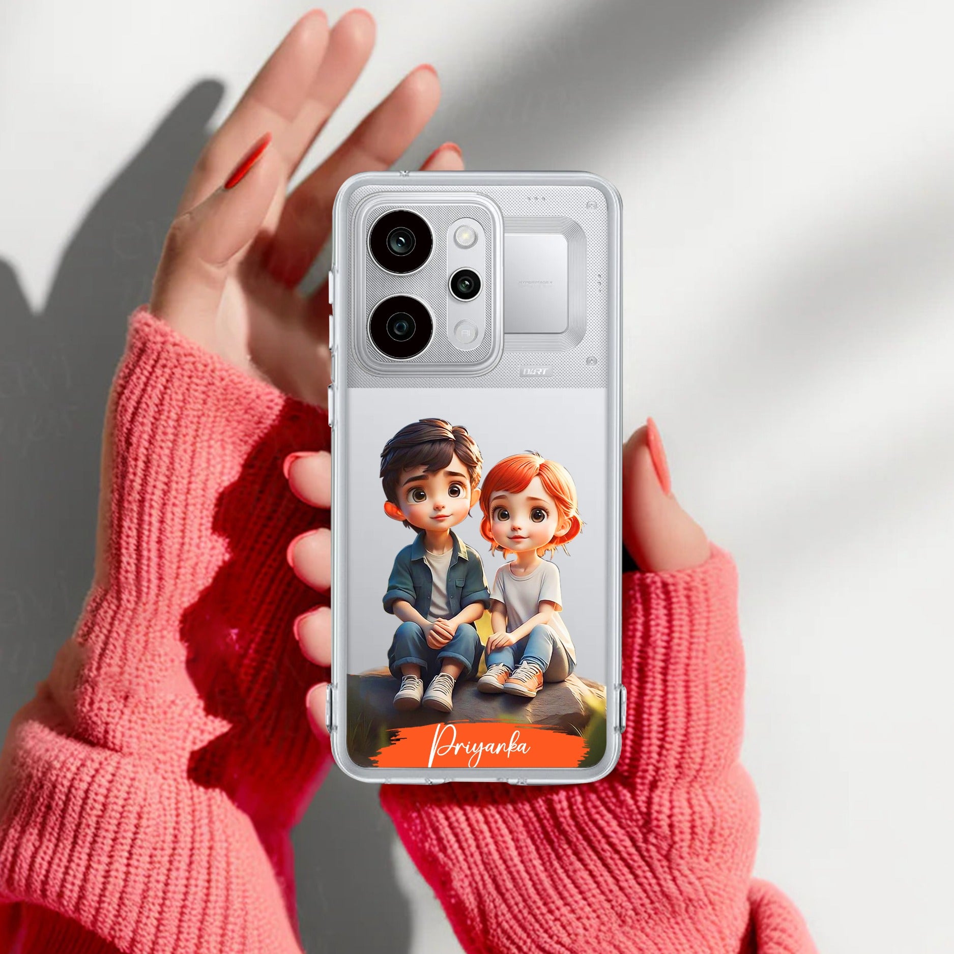 Cute Love Couple Customize Transparent Silicon Case For Realme/Narzo