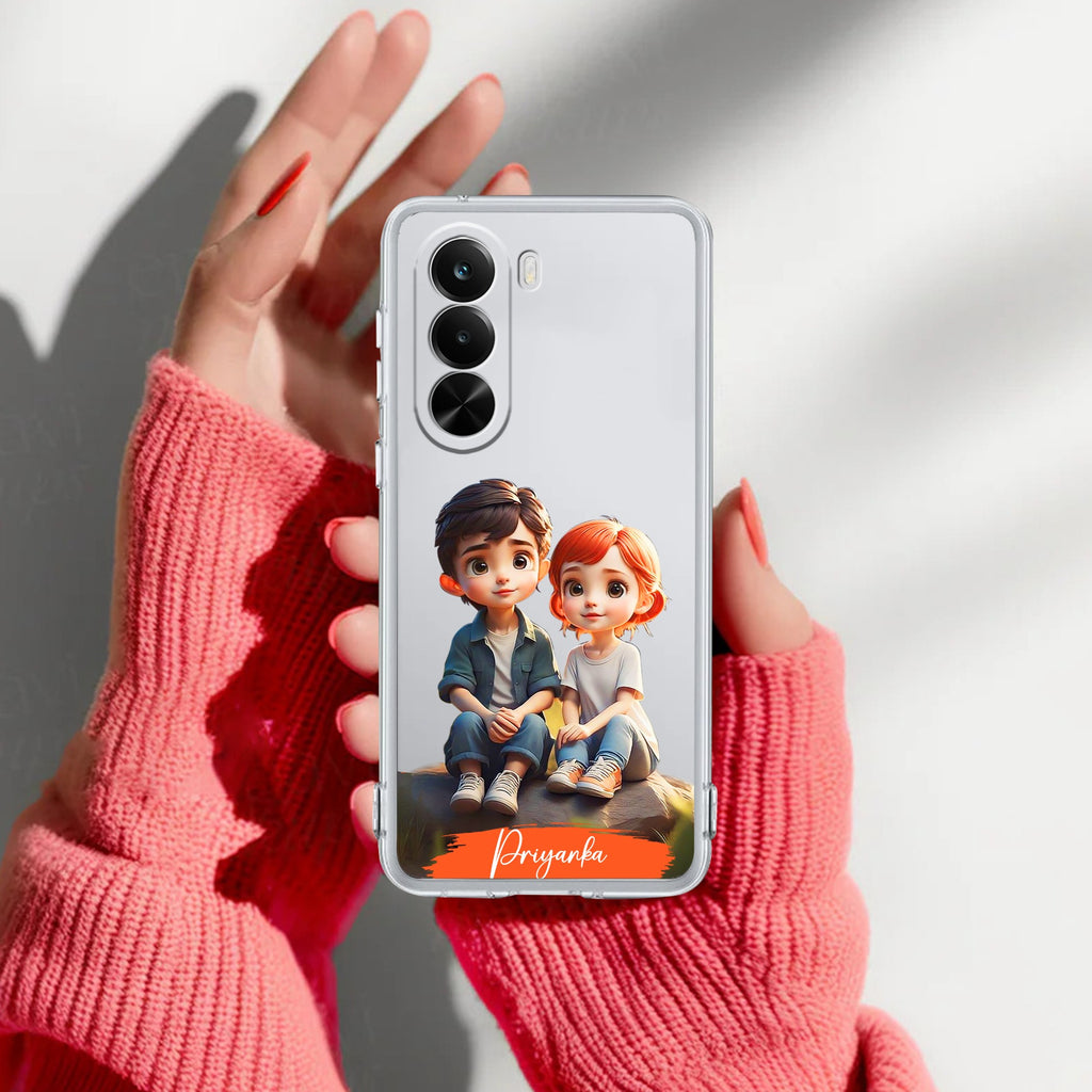 Cute Love Couple Customize Anti Yelllow Case For Realme P4x 5G