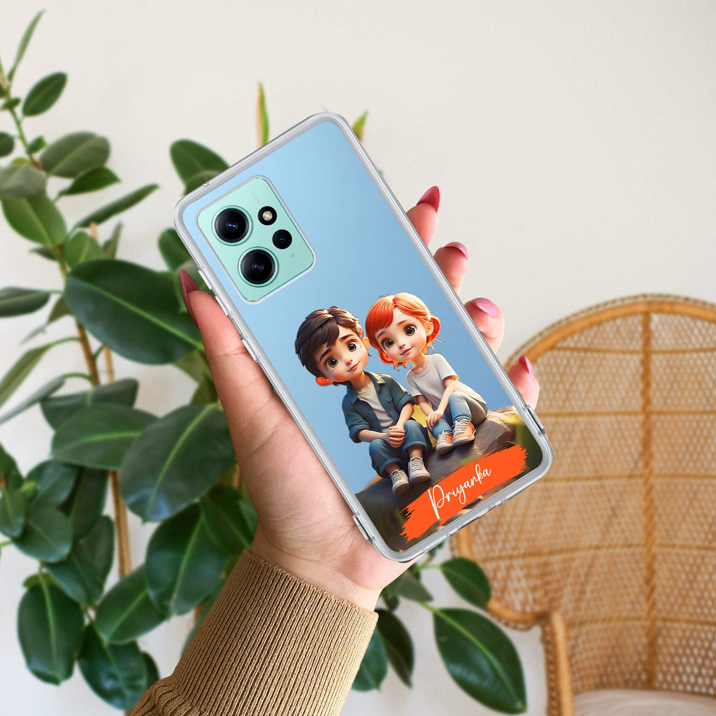 Cute Love Couple Customize Transparent Silicon Case For Redmi Note 12 4G
