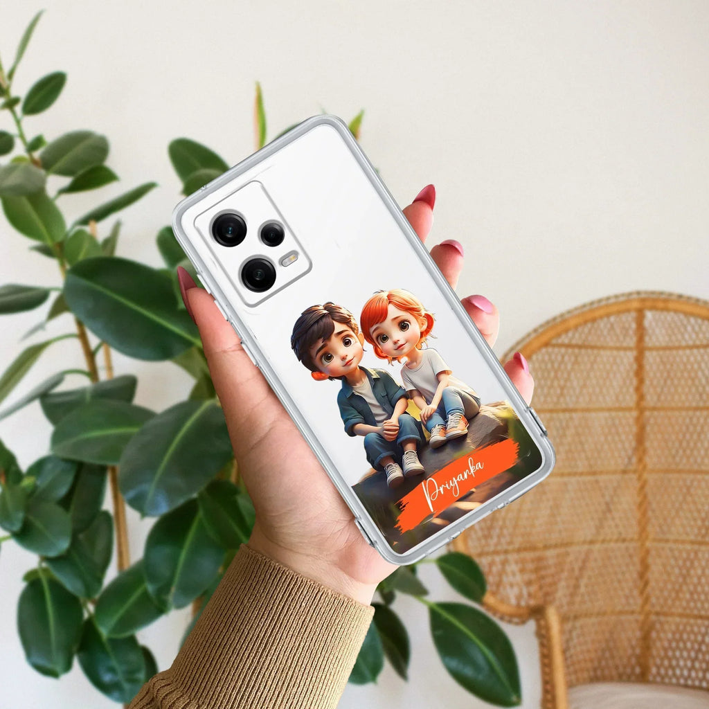 Cute Love Couple Customize Transparent Silicon Case For Redmi 13C 4G