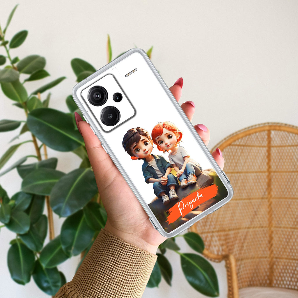 Cute Love Couple Customize Transparent Silicon Case For Redmi Note 13 Pro Plus 5G