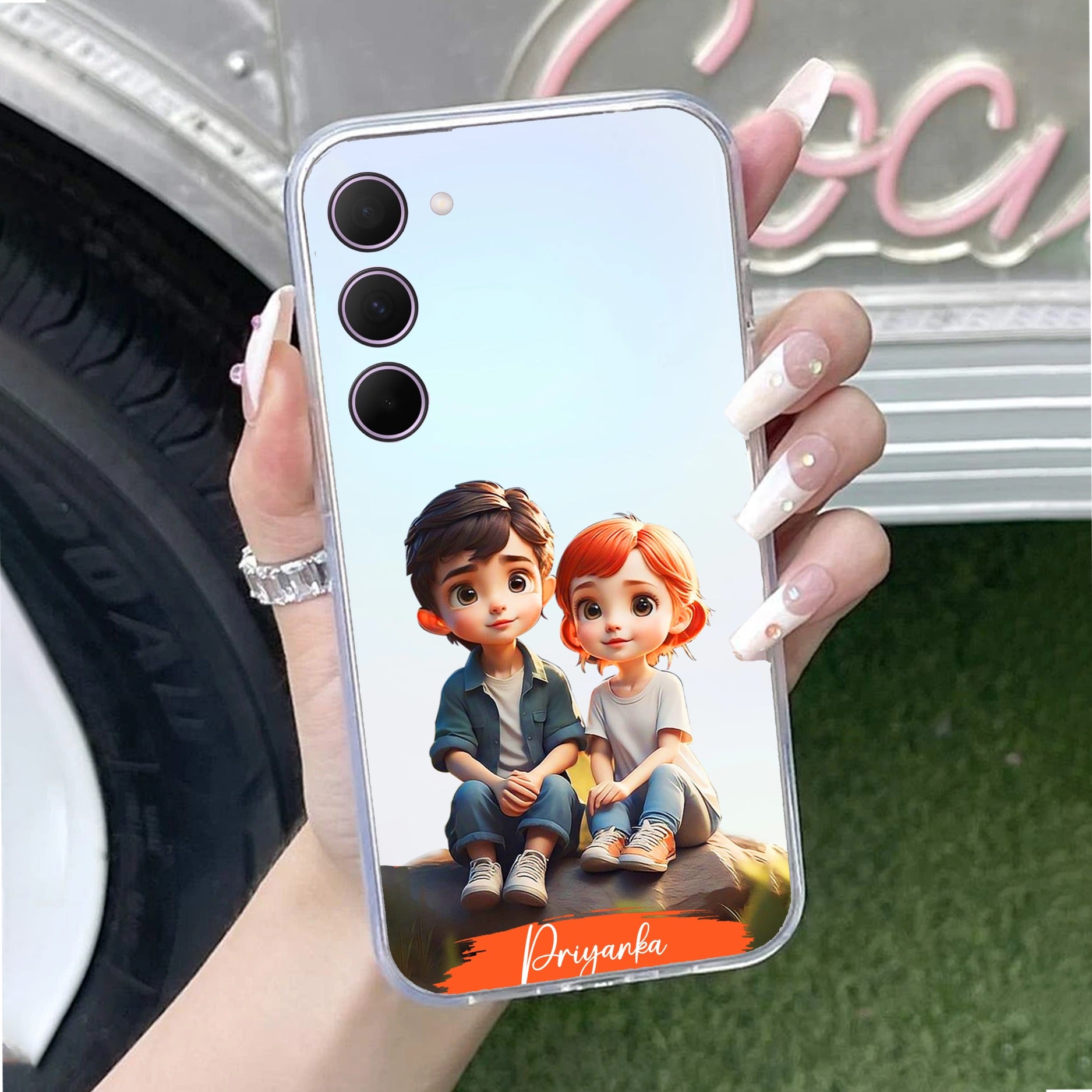 Cute Love Couple Customize Anti Yellow Case For Samsung Galaxy S23 Plus 5G