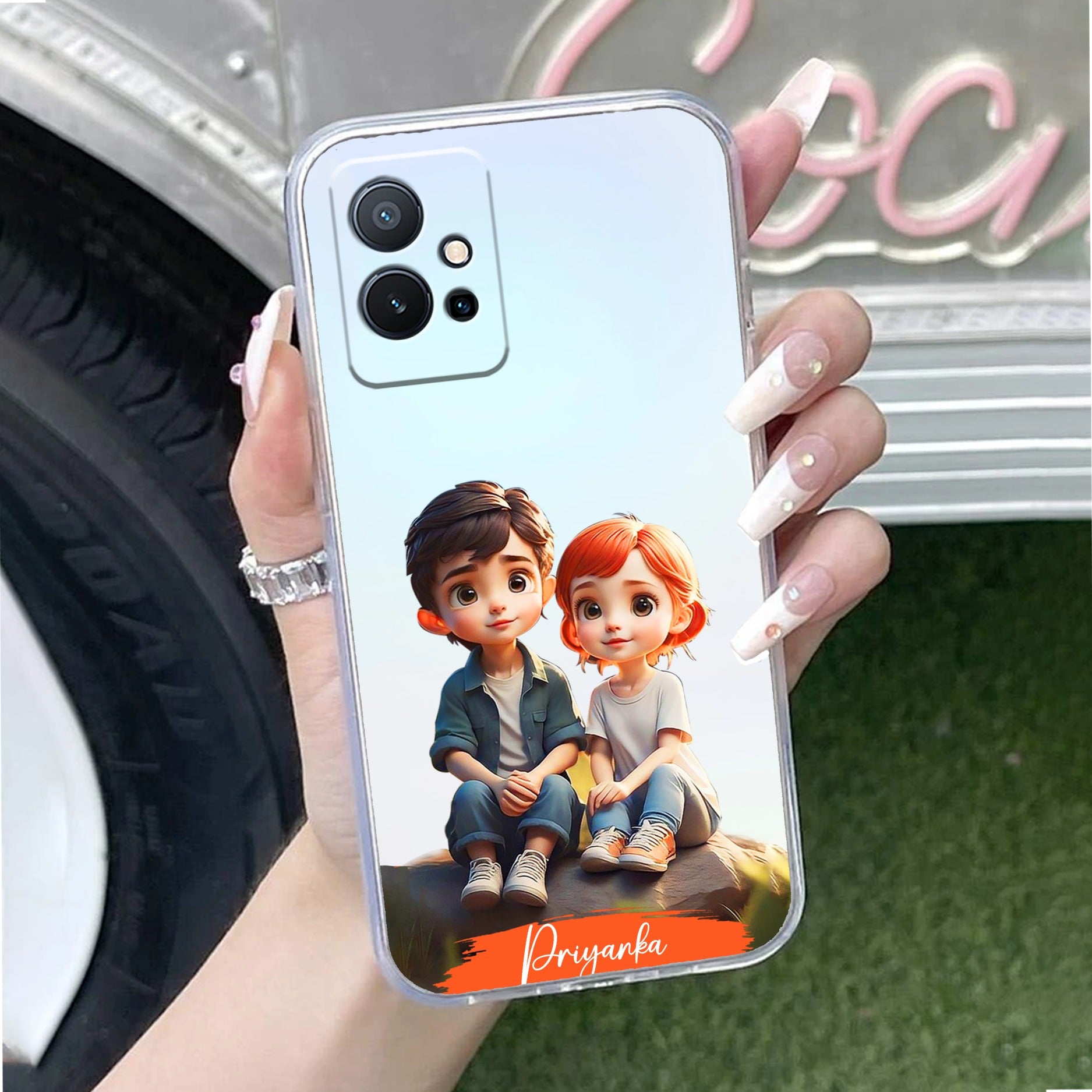 Cute Love Couple Customize Anti Yellow Case For Vivo T1 5G