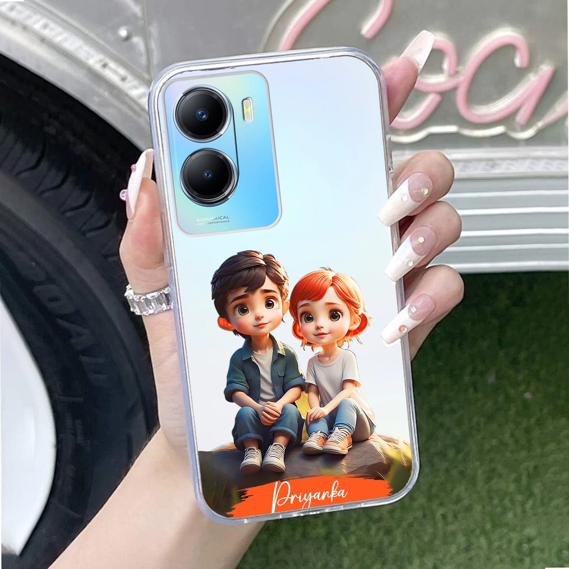 Cute Love Couple Customize Anti Yellow Case For Vivo T2x 5G