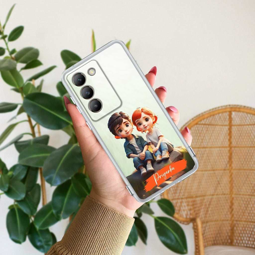 Cute Love Couple Customize Transparent Silicon Case For Vivo Y200e 5G