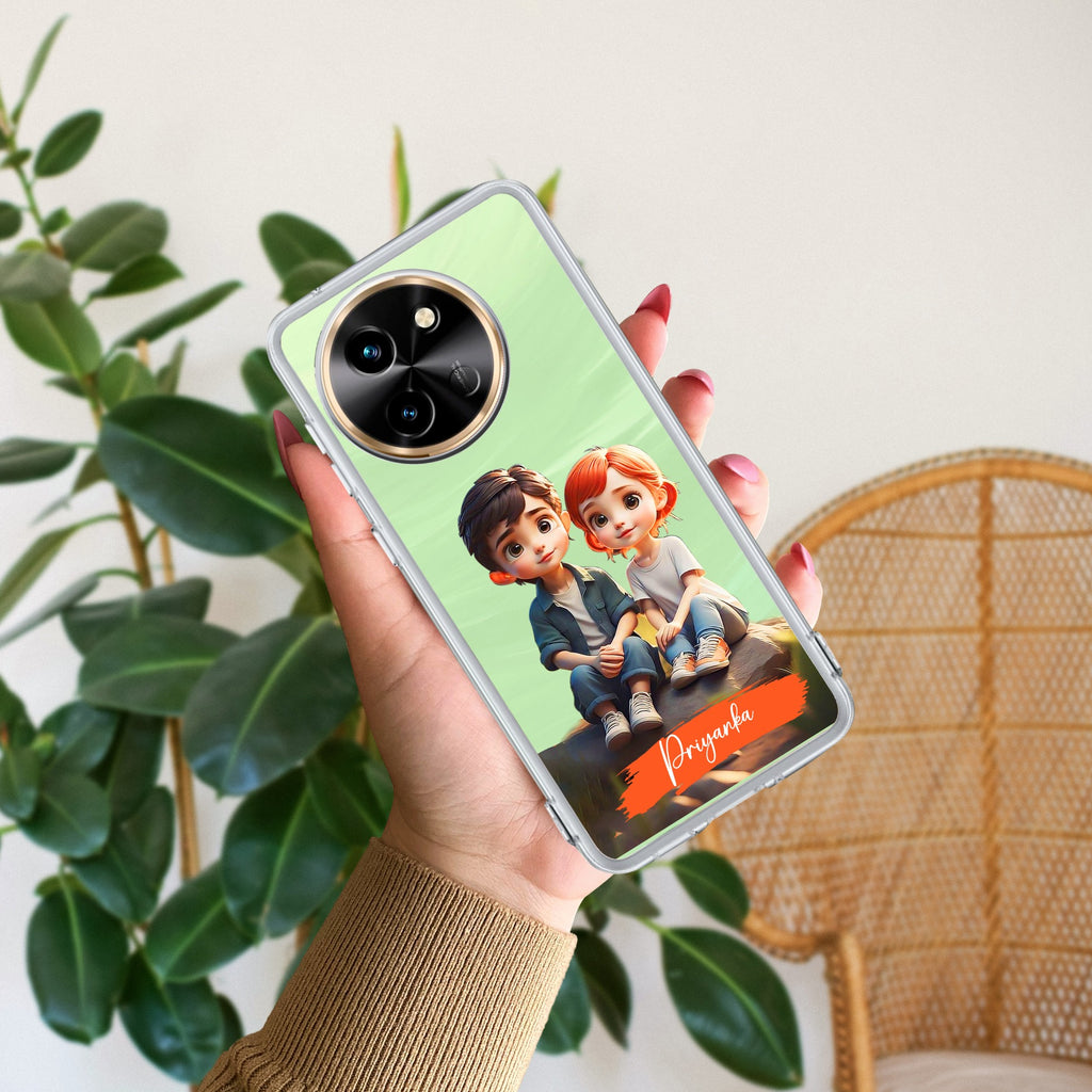 Cute Love Couple Customize Anti Yellow Case For Vivo T3X 5G