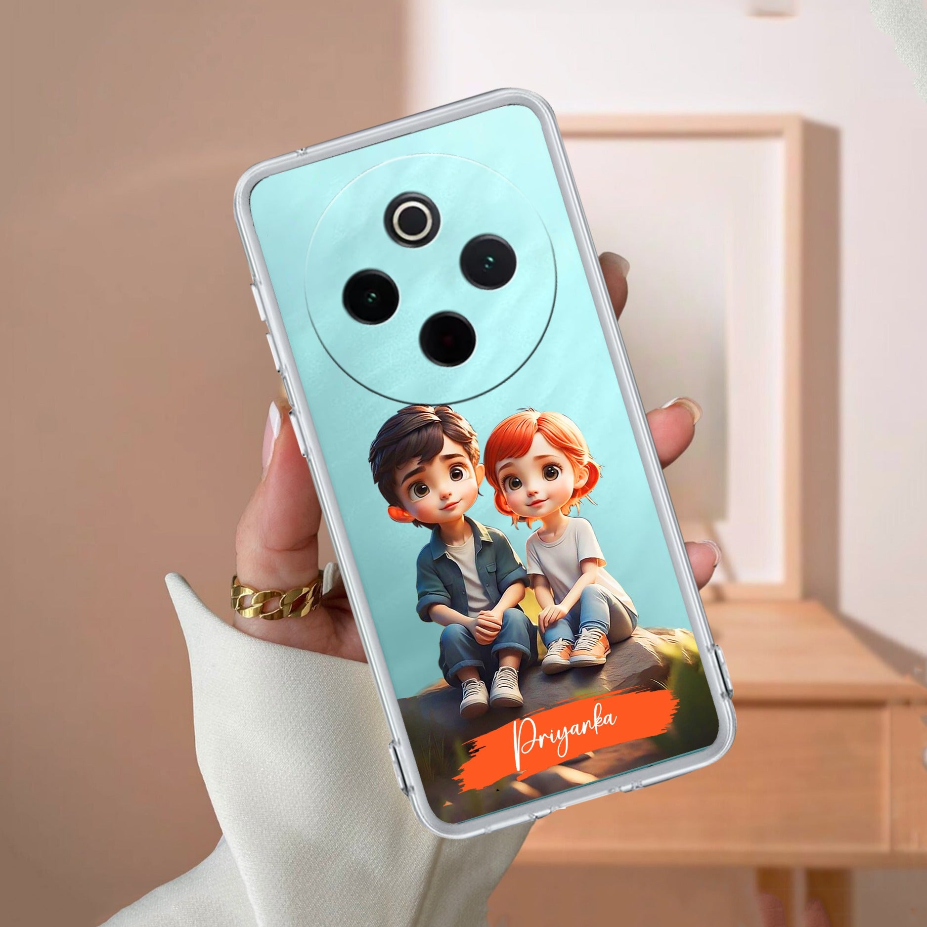 Cute Love Couple Customize Transparent Silicon Case For Vivo
