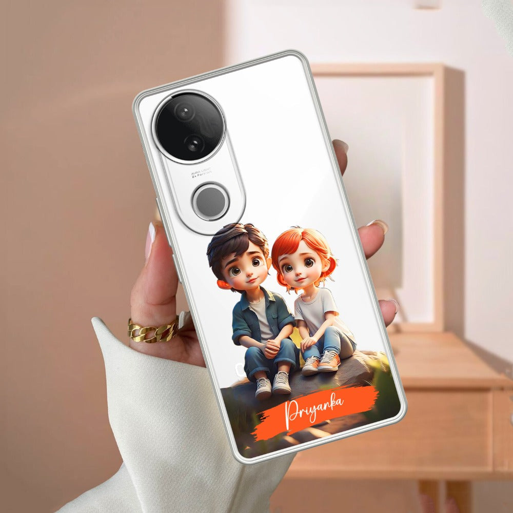 Cute Love Couple Customize Transparent Silicon Case For Vivo