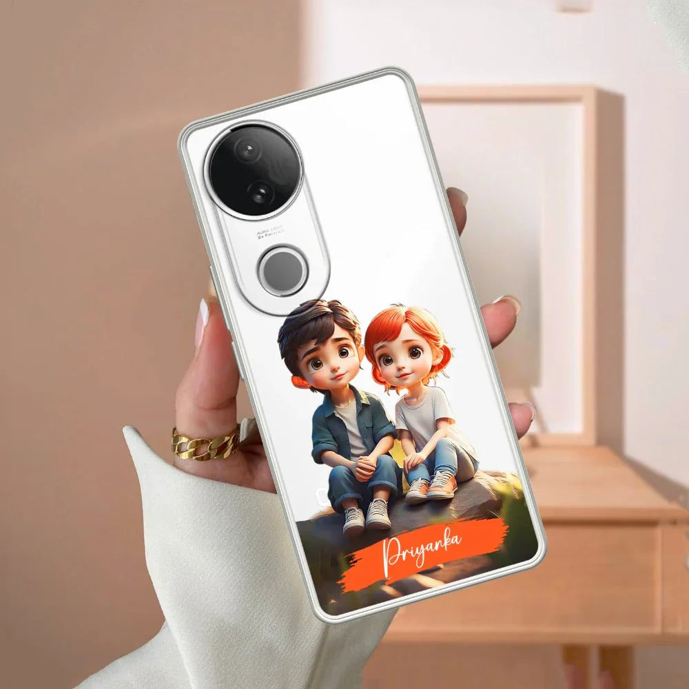 Cute Love Couple Customize Transparent Silicon Case For Vivo - ShopOnCliQ