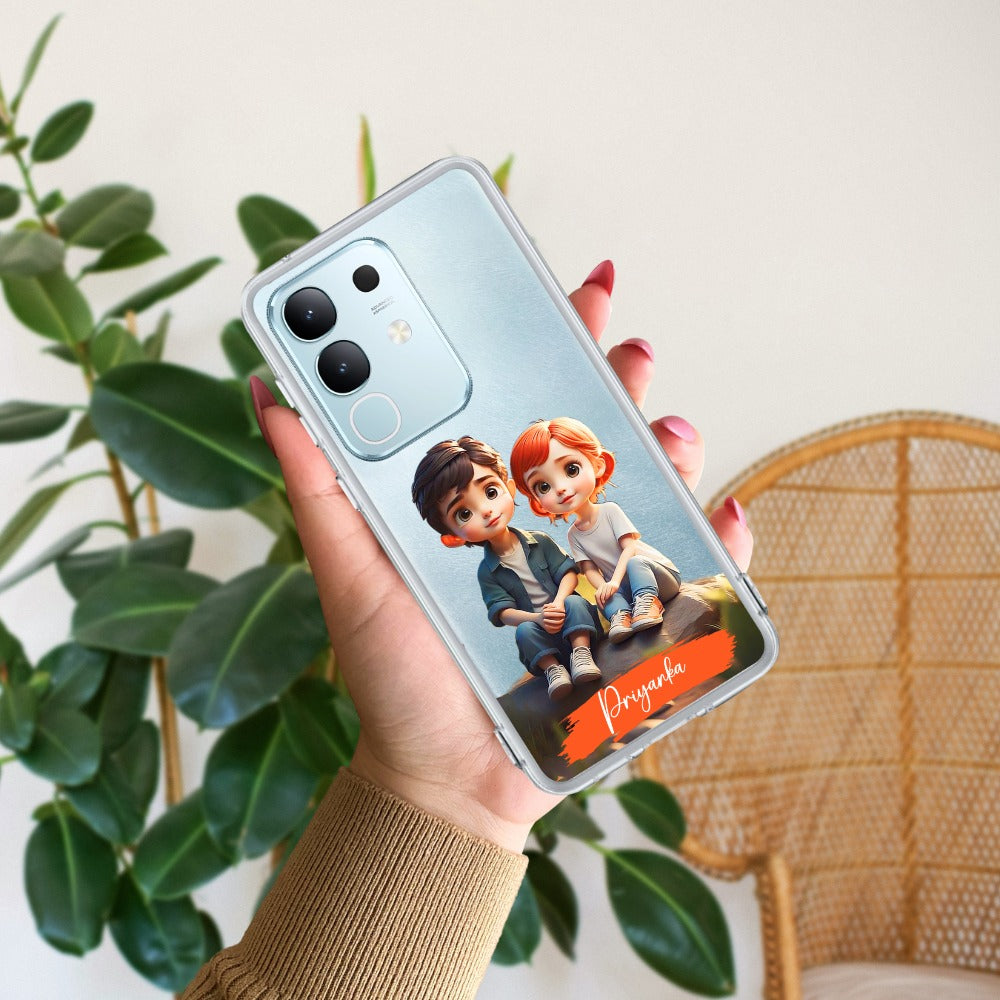 Cute Love Couple Customize Transparent Silicon Case For Vivo