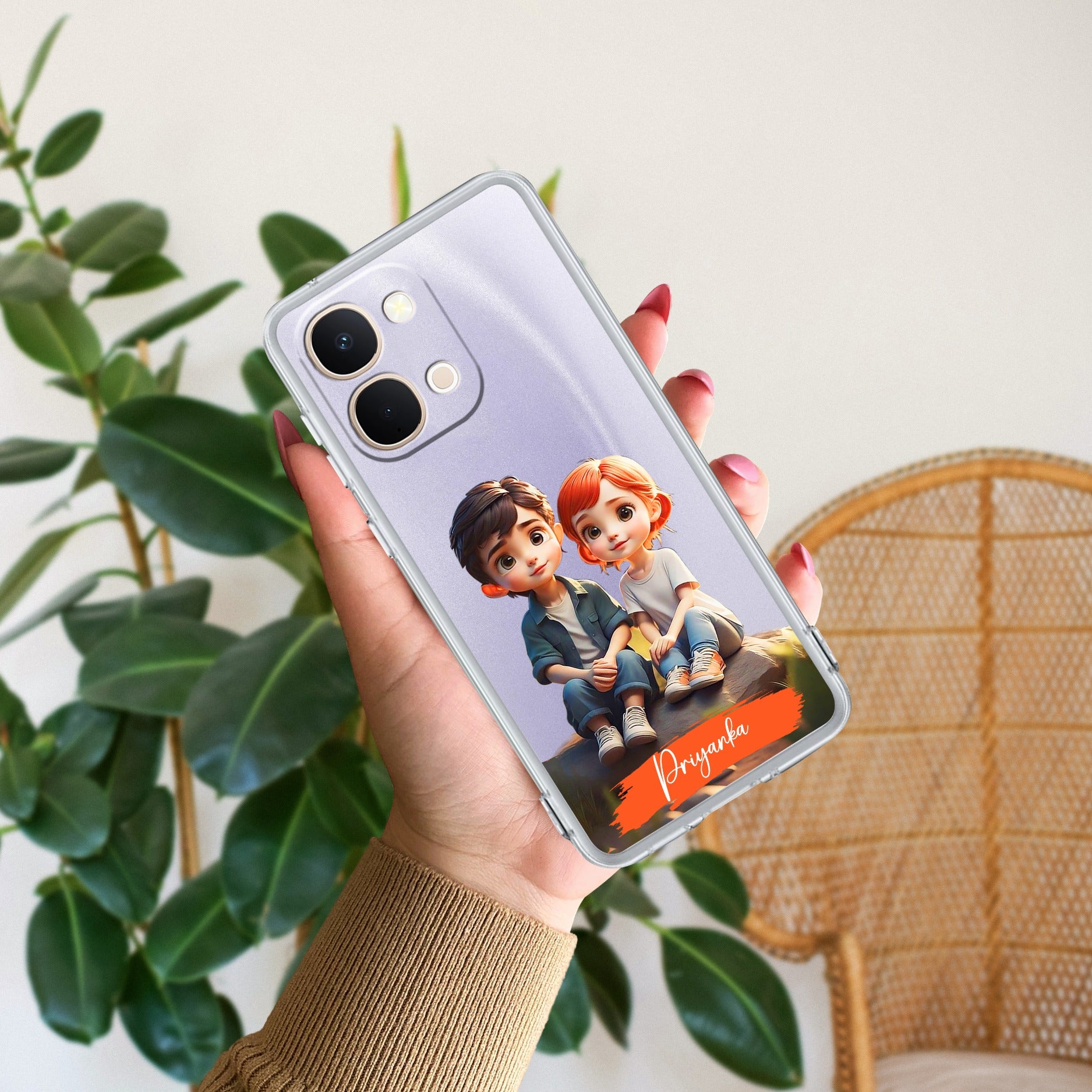 Cute Love Couple Customize Transparent Silicon Case For Vivo T5X 5G