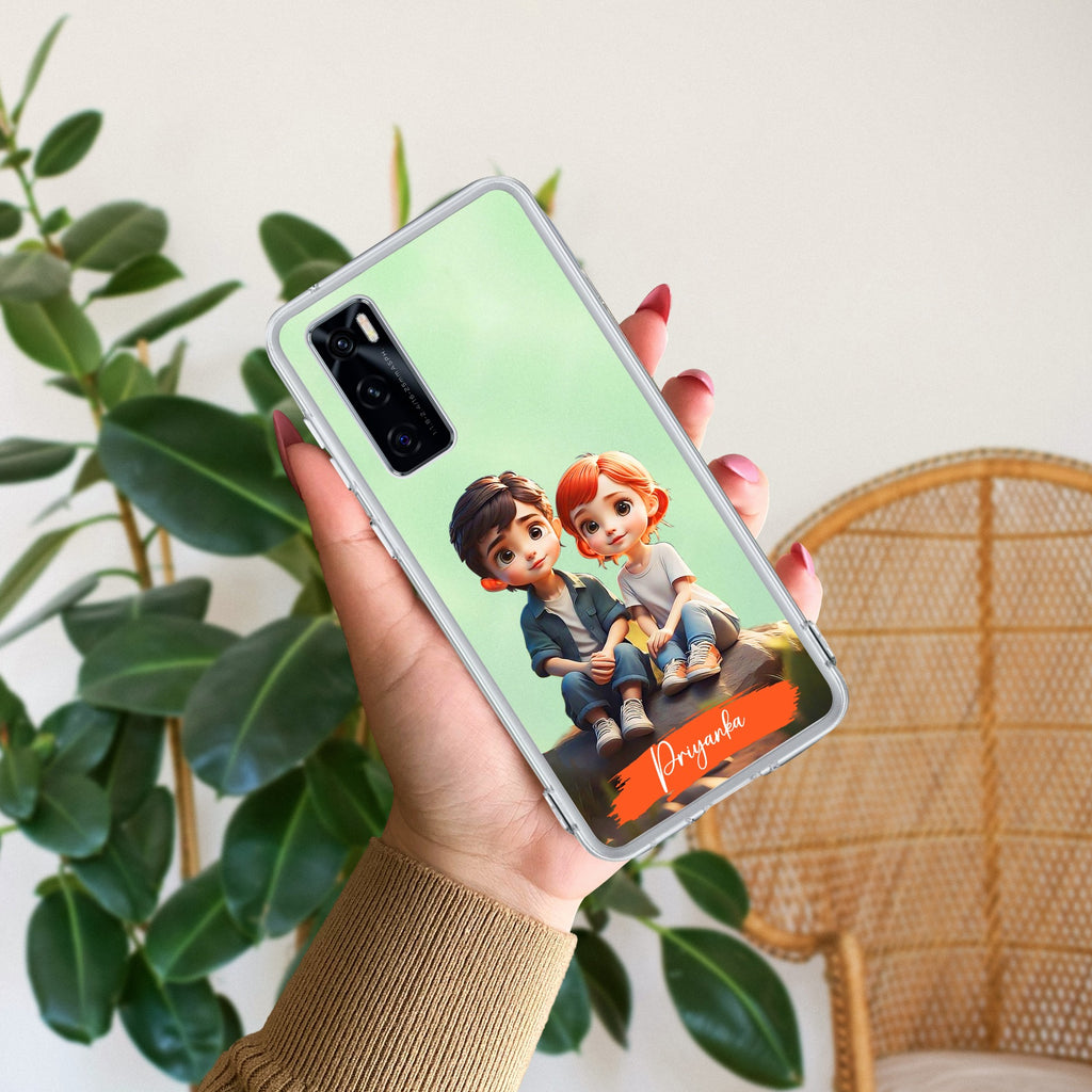 Cute Love Couple Customize Anti Yellow Case For Vivo V20 SE