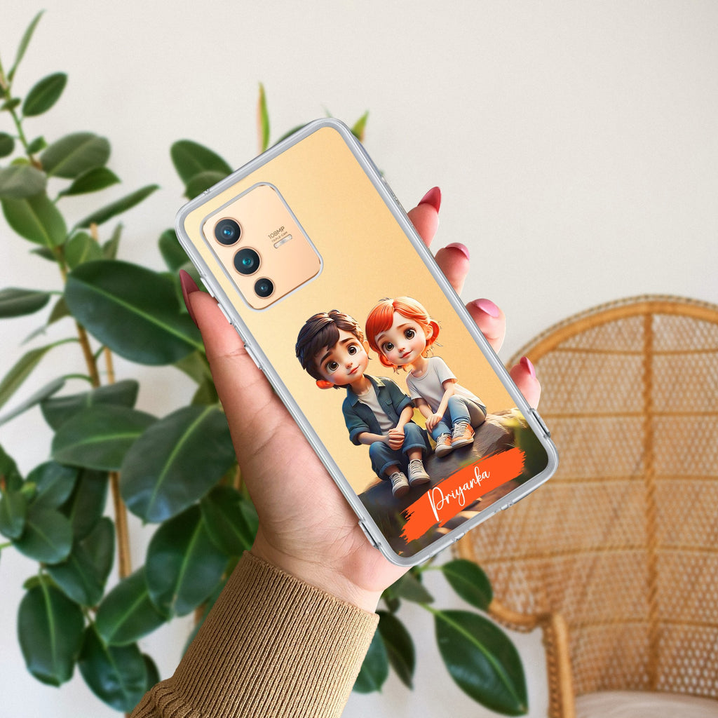 Cute Love Couple Customize Anti Yellow Case For Vivo V23 5G