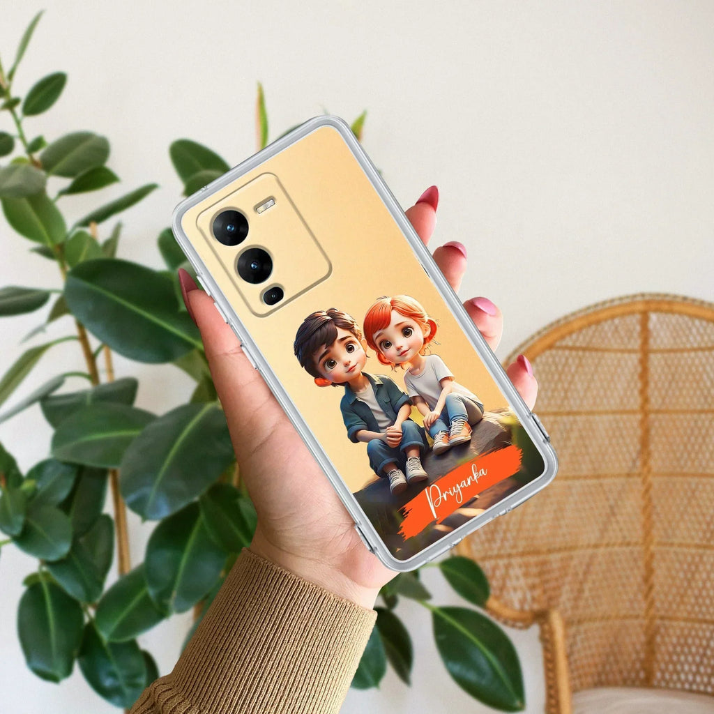 Cute Love Couple Customize Transparent Silicon Case For Vivo V25 Pro 5G