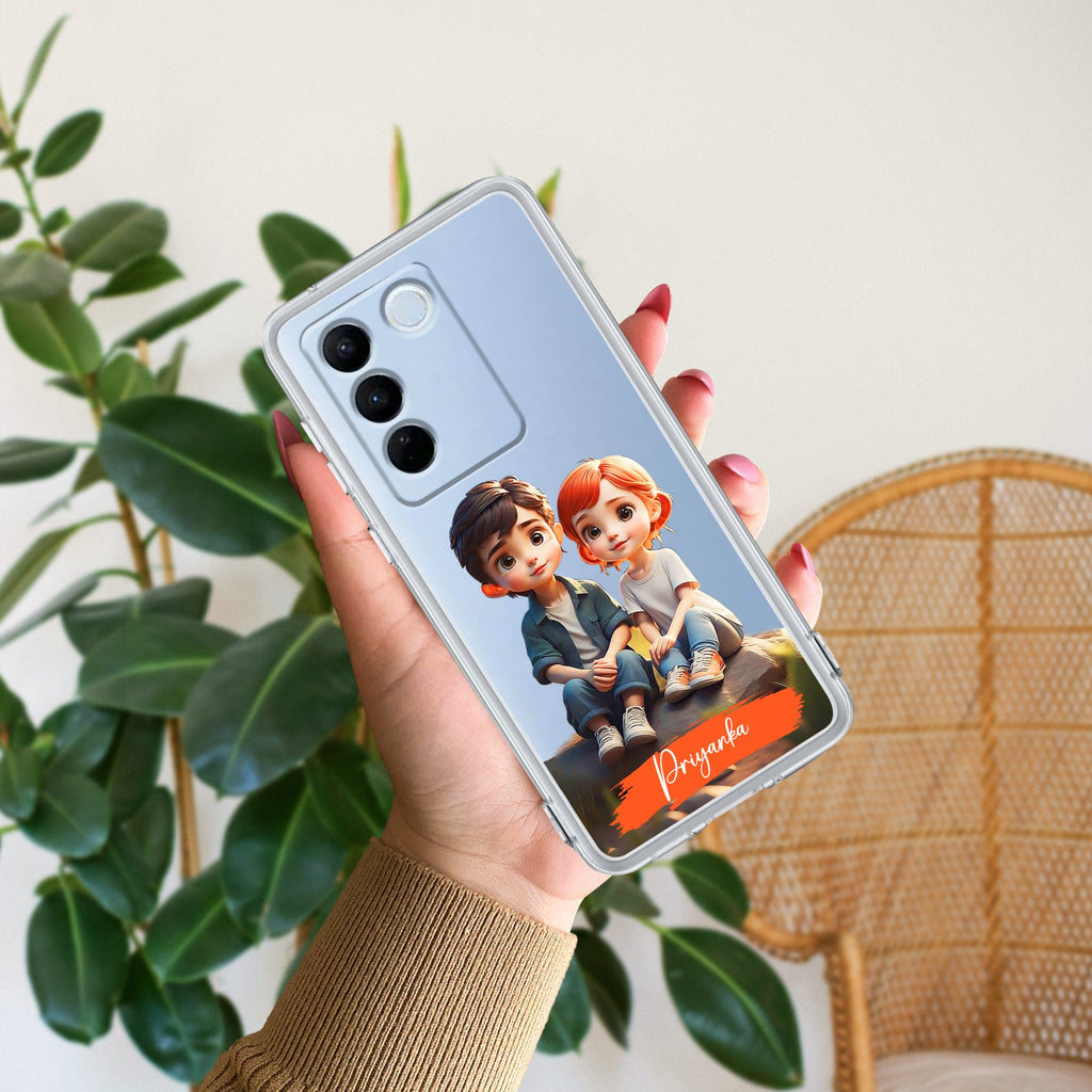Cute Love Couple Customize Anti Yellow Case For Vivo V27 Pro 5G