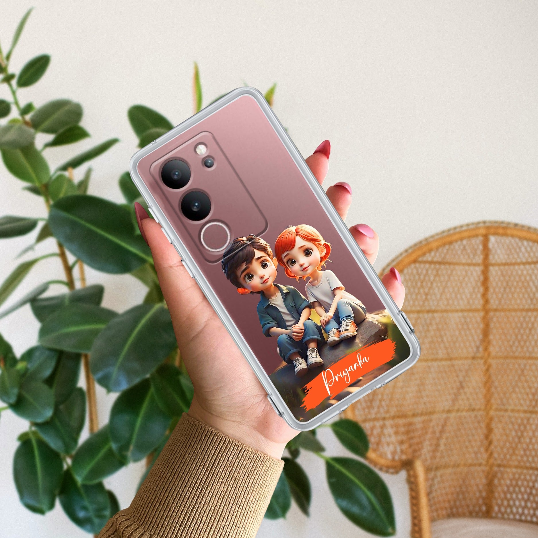 Cute Love Couple Customize Anti Yellow Case For Vivo V29 5G